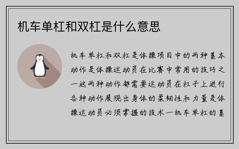 机车单杠和双杠是什么意思