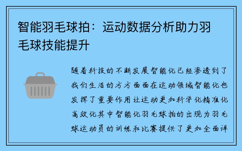 智能羽毛球拍：运动数据分析助力羽毛球技能提升