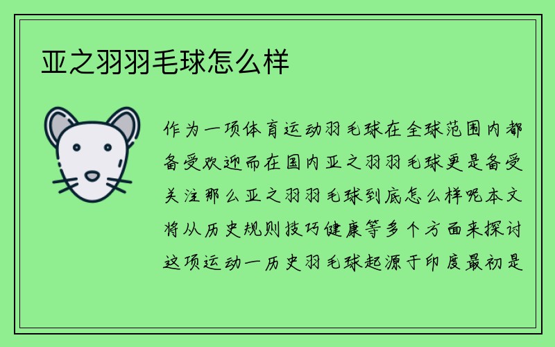 亚之羽羽毛球怎么样